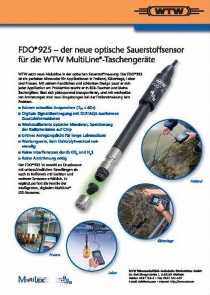 Zum Titelbild: FDO&reg; 925 - der neue optische Sauerstoffsensor für die WTW MultiLine&reg;-Taschengeräte
